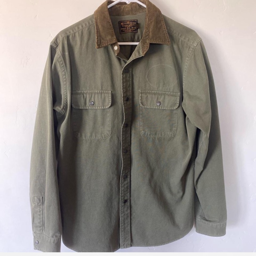 Men’s Ralph Lauren green button down with corduroy collar size large